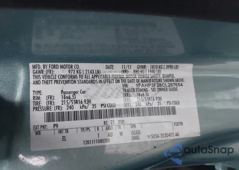 2012 Ford Focus Se from USA, damaged, VIN 1FAHP3F28CL287654